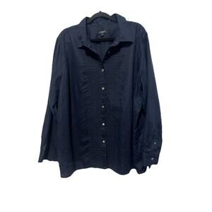 Talbots Woman’s 100% Linen Button up Navy Blue long sleeve shirt Plus Size 3x